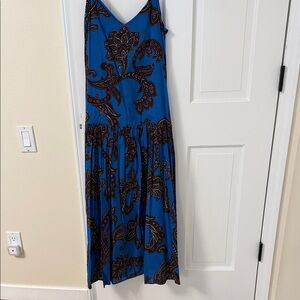 Casual Blue and Brown Paisley Maxi Dress